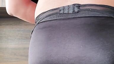 Modeling and Cuming in Black Satin Briefs - 6 image