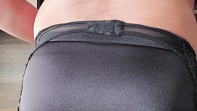 Modeling and Cuming in Black Satin Briefs - 7 image
