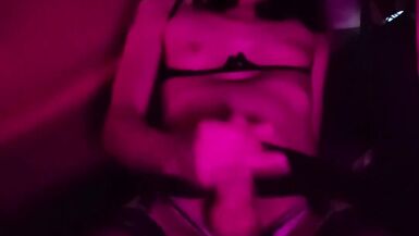 Cumming in a parking lot in stockings