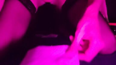 Cumming in a parking lot in stockings