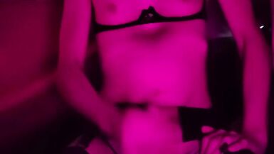 Cumming in a parking lot in stockings