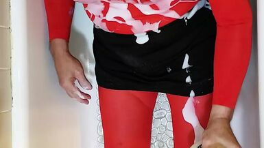 Cd slimed, dildo fuck and masturbate in nylon pantyhose leotard. - 1 image