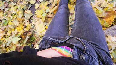 cumming outside in the fall leaves