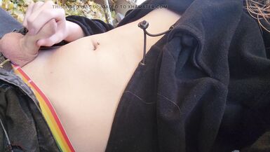 cumming outside in the fall leaves - 8 image