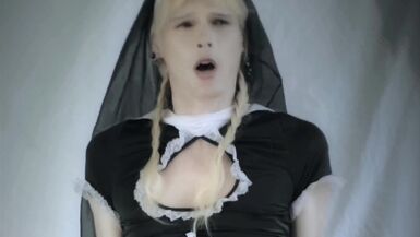 Tranny Nun Cums on Sex Machine