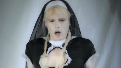 Tranny Nun Cums on Sex Machine - 15 image