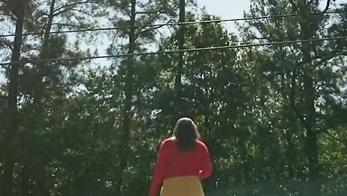 Outside in pantyhose leotard miniskirt neighborhood walk. - 3 image