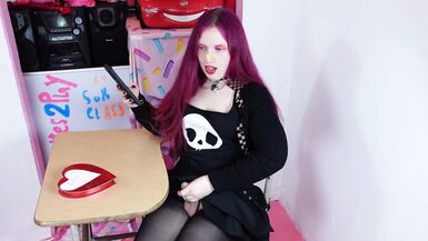 Cute Tgirl Cums on Candy During Class - 3 image