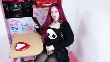 Cute Tgirl Cums on Candy During Class - 4 image