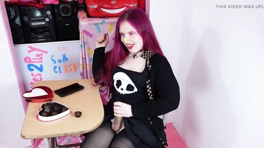 Cute Tgirl Cums on Candy During Class - 8 image