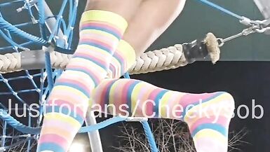 Femboy in thong and toesocks teases in public - 13 image