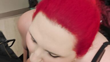 MtF Asian redhead shemale cum dump with a fan from Grindr deepthroat and raw bareback anal creampie in public - 3 image