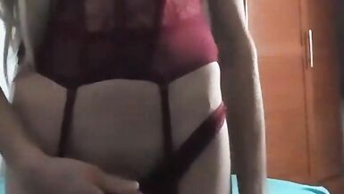 Blonde sissy in lingerie fucks herself with a vibrator - 2 image