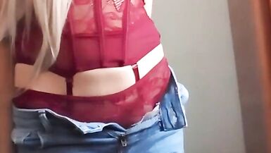 Blonde sissy in lingerie fucks herself with a vibrator - 6 image