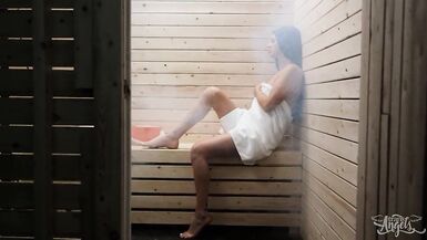 TRANS ANGELS - Skyy Can't Help Checking Bailey Archer's Curves In The Sauna While His Gf Sits Next To Him - 1 image