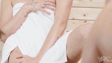 TRANS ANGELS - Skyy Can't Help Checking Bailey Archer's Curves In The Sauna While His Gf Sits Next To Him - 4 image