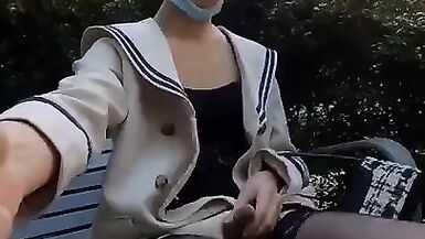 CD nylon heels and public masturbation Chinese Shemale - 3 image