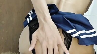 Sissy Schoolgirl Dildo oral training and cum swallow - 7 image