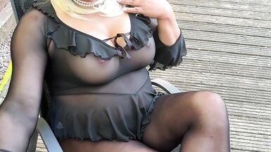 Sexy Crossdresser kellycd2022 in black sexy nightie and seamless pantyhose - 1 image