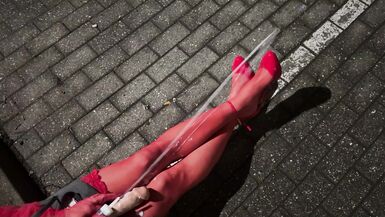 Lady in red gets cum and piss - 10 image