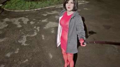 Lady in red gets cum and piss - 2 image