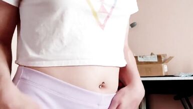 Adorable Trap, Strips, Plugs Her Fat Ass and Jerks off for You - 1 image