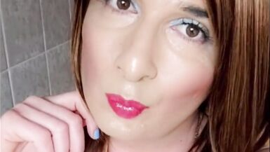 Sexy Crossdresser with Short Hair Cums Without Face Expression