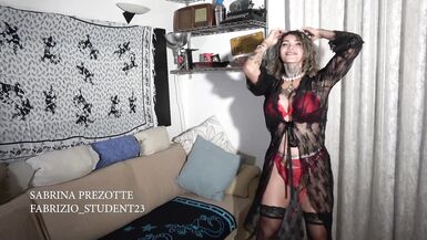 Shemale with Big Tits Dances Herself Warn Until the Inexperienced Neighbor Comes. Then They Blow and Fuck - 1 image