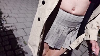 Pissing and cum walk on nylon legs in supermini - 5 image