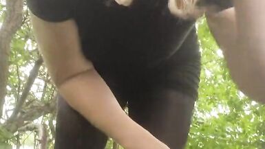 Publicly, in the summer forest, on the face