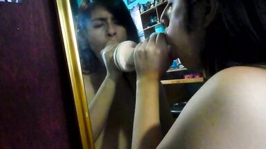 18 years old trans blowjon a dildo in the mirror - 10 image