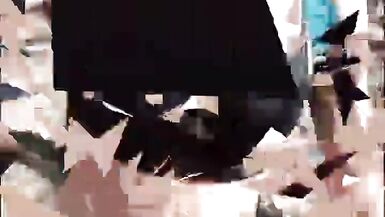 Lady in lingerie walks in the morning in a public park, masturbates and cumshoots. - 1 image