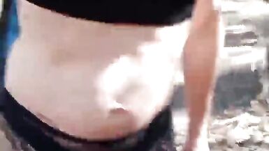 Lady in lingerie walks in the morning in a public park, masturbates and cumshoots. - 3 image