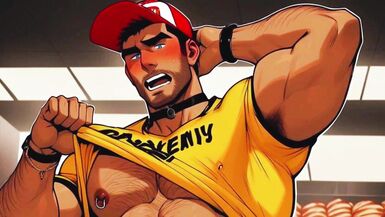 Hot Gay Sex with Waiters in Public During Dinner. Hard Cock in the Ass and Cum on the Customers' Food. free video - 1 image