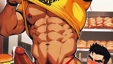 Hot Gay Sex with Waiters in Public During Dinner. Hard Cock in the Ass and Cum on the Customers' Food. free video - 2 image