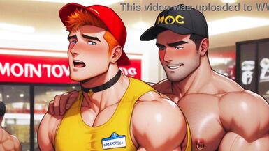 Hot Gay Sex with Waiters in Public During Dinner. Hard Cock in the Ass and Cum on the Customers' Food. free video - 6 image