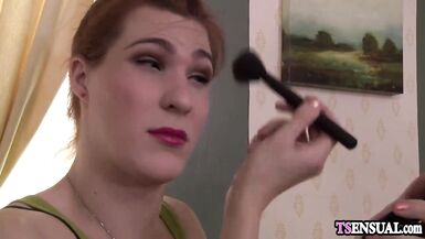 Redhead shemale anal fucked by a slender shemales hard cock - 1 image