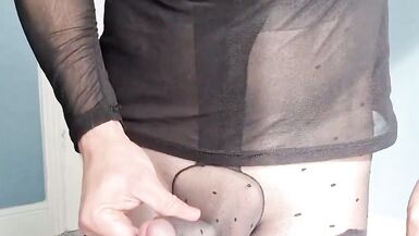 Sexy tranny in shiny pantyhose and nylons takes massive cock in her mouth and pussy - 15 image