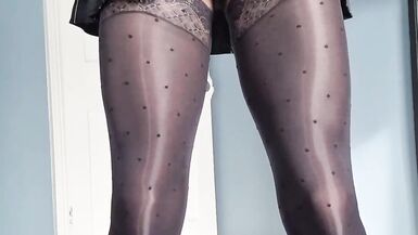 Sexy tranny in shiny pantyhose and nylons takes massive cock in her mouth and pussy - 8 image