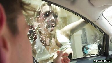 Gracie Jane wants your car cleaned while you watch - she's hot, shemale, and she's a tranny! - 1 image