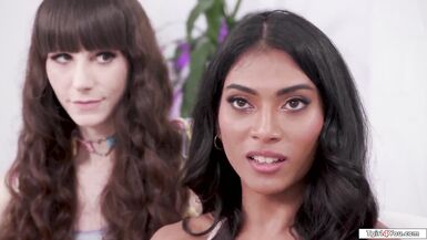 Hot stepdaughter and her bff take on stepdad's hard cock in hot interracial anal action