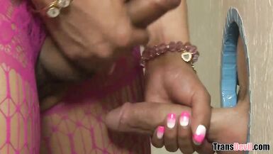 TS Jessica Foxx's Gloryhole Fun with her massive tits and tight ass