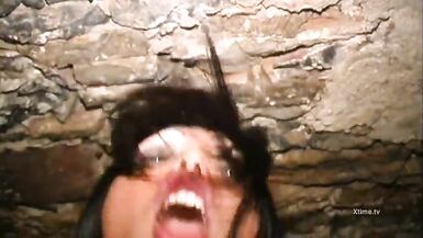 Brunette bombshell takes a massive cock deep in her throat and ass