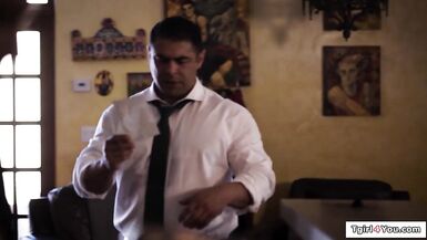 Emma Rose dominates stepdad with her small tits & deepthroats his big cock like a pro - 1 image