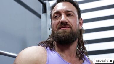 Hot gym threesome with big-titted shemales getting their butts drilled - 4 image