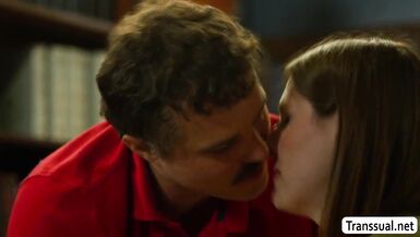 Watch this hot shemale dominate her butthole in the library with his massive cock - 2 image