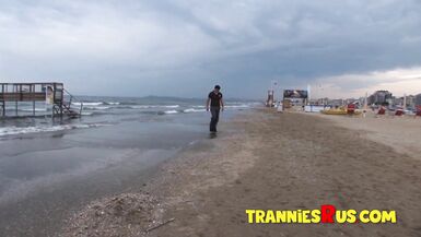 Guy fucks two busty shemales in a wild threesome with a big-titted brunette