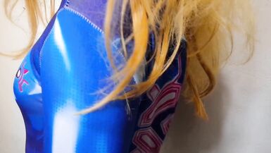 Samus Soft tit-slapping with a BBC dildo and lactating her puffy nipples in sexy bodysuit - 3 image