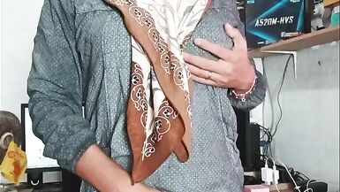 Watch Ladyboy Cums while Masturbating in Hijab with her Big Tits and Tits Squirting - 1 image