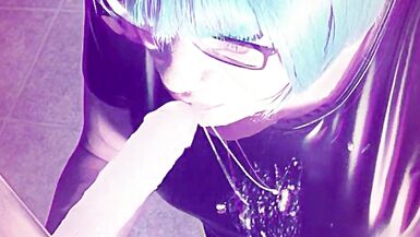 Sissy slut with collar fetish deepthroats & licks nasty dick like a fish out of water - 6 image